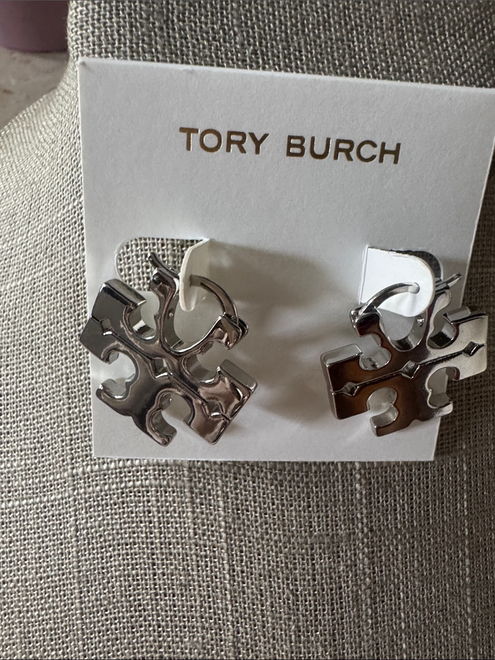 Tory Burch Silver Double-T Statement Earrings NEW $129